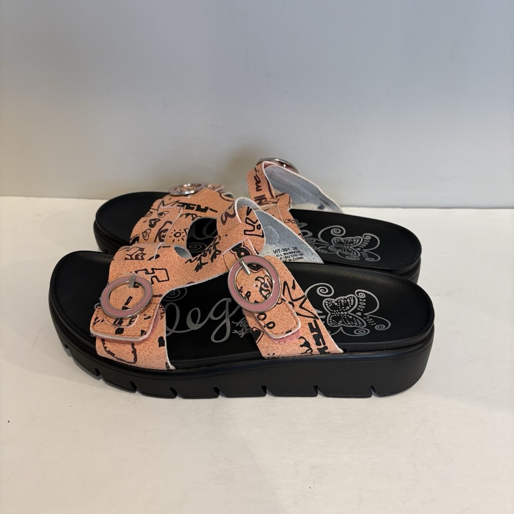 Alegria Womens Vita Red Scribble Sandal EU 36 US 5 Pink Patent Platform Comfort